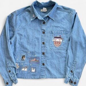 Vintage Christopher & Banks Denim Embroidered Noah’s Ark Animals Shirt Jacket M